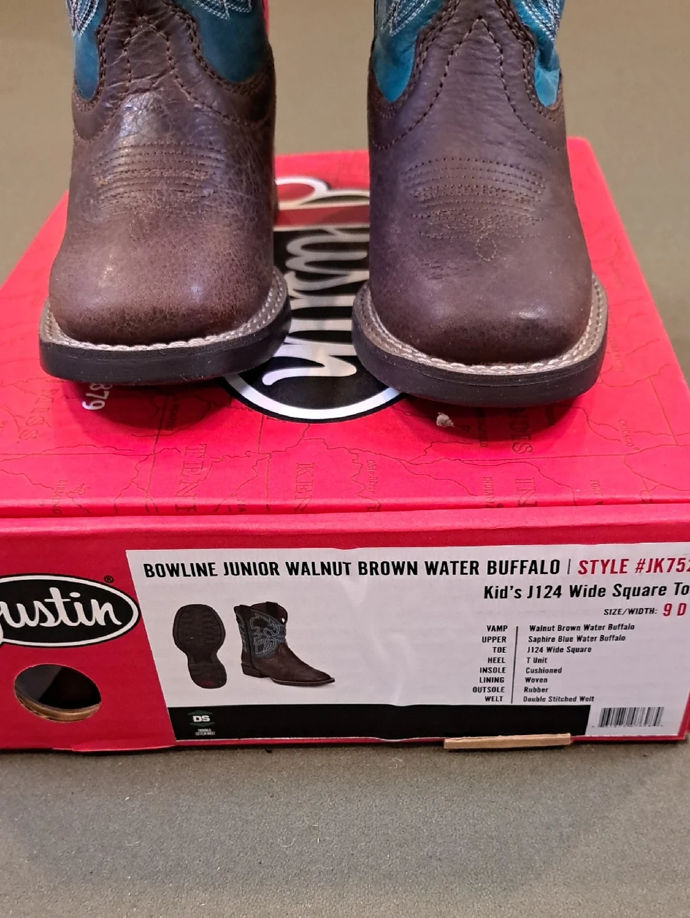 Justin Bowline Junior Walnut Brown Water Buffalo - Size: Kids 9 D - Picture 3 of 10